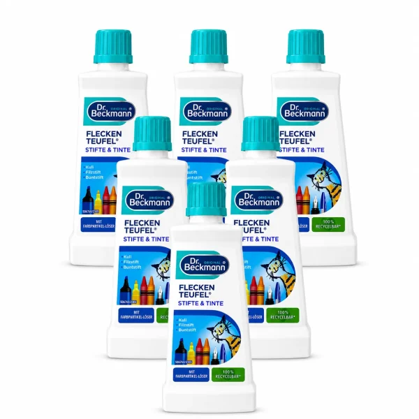 Dr. Beckmann Pen en Inkt Vlekverwijderaar voordeelverpakking 6 stuks van 50 ml voor het verwijderen van pen- en inktvlekken