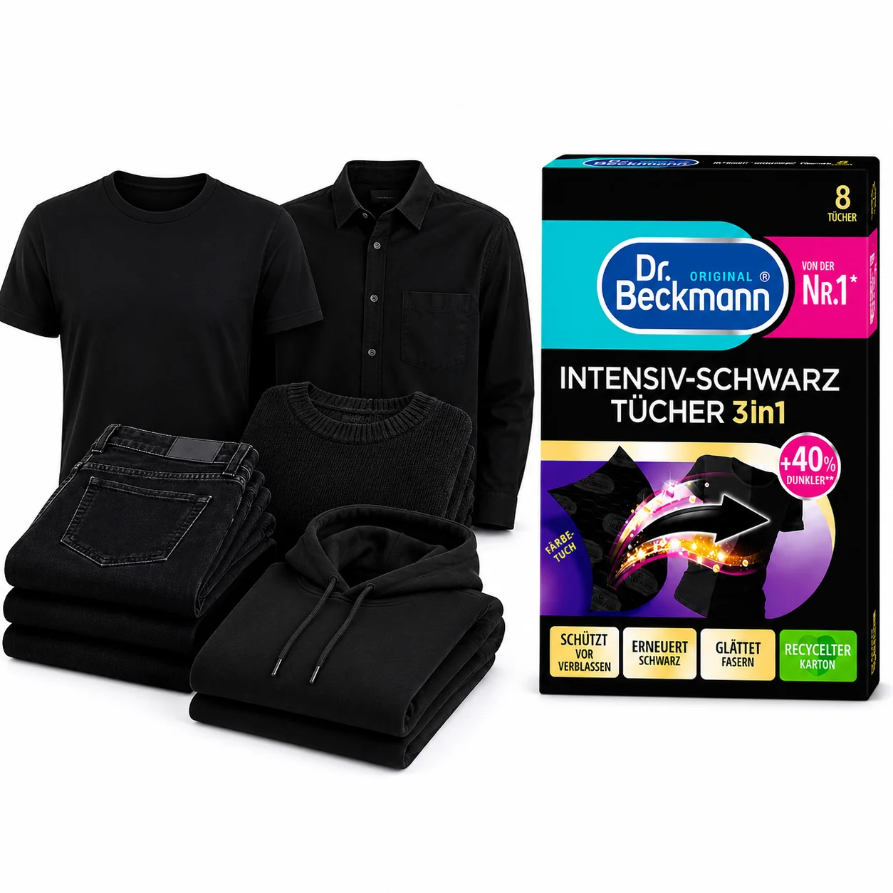 Dr. Beckmann Zwarte Kleding Wasdoekjes beschermen zwarte kleding tegen vervaging en houden stoffen langer mooi