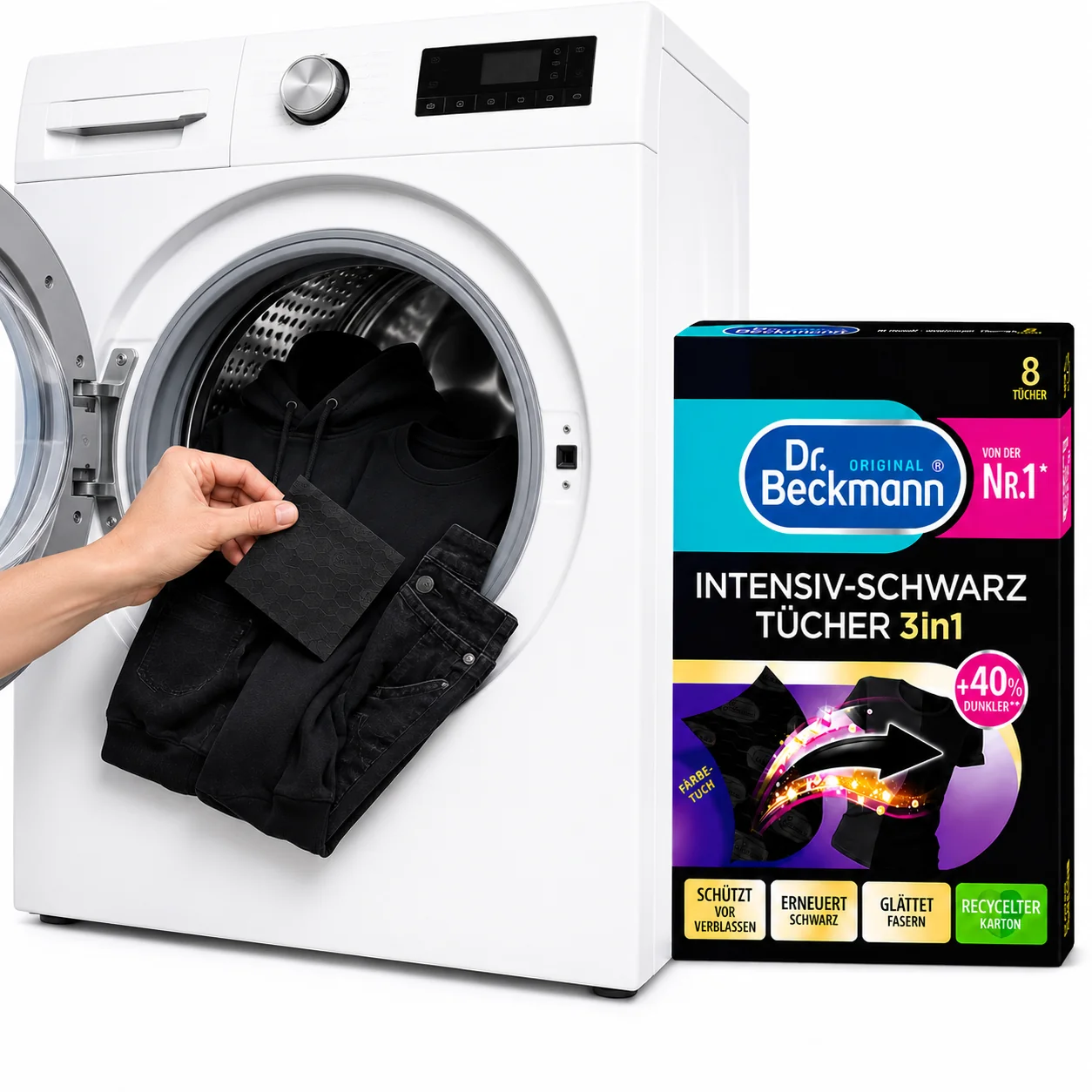 Dr. Beckmann Zwarte Kleding Wasdoekjes eenvoudig te gebruiken in de wasmachine voor zwarte kleding en donkere was