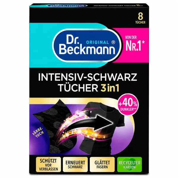 Dr. Beckmann Zwarte Kleding Wasdoekjes 3in1 verpakking met 8 wasdoekjes voor zwarte en donkere kleding
