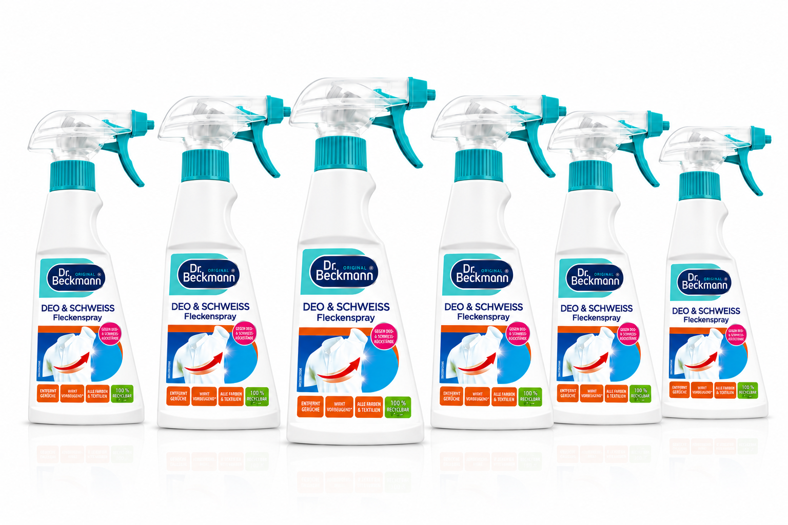 Dr. Beckmann Deo & Zweetvlekken Verwijderaar voordeelverpakking met 6 sprayflessen van 250 ml