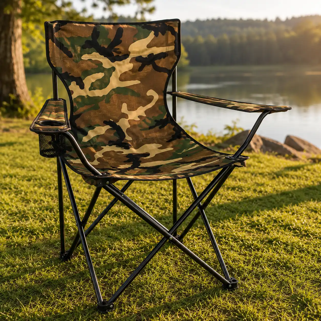 Opvouwbare Campingstoel Camouflage met hoge rugleuning voor optimaal zitcomfort
