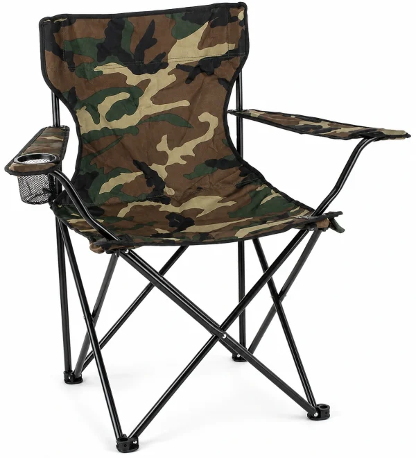Opvouwbare Campingstoel Camouflage met Bekerhouder op witte achtergrond