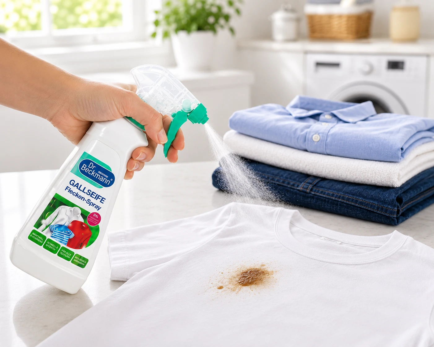 Dr. Beckmann Gallzeep Vlekken-Spray 250 ml eenvoudig aanbrengen op een hardnekkige koffievlek