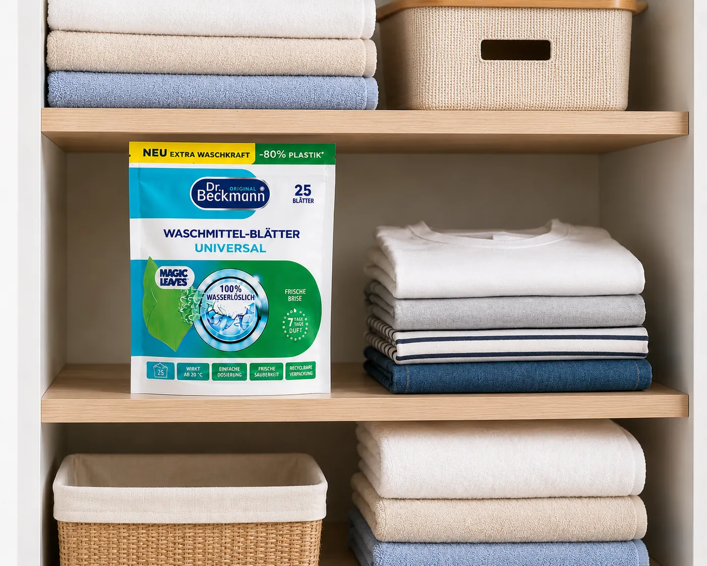 Dr. Beckmann Magic Leaves Wasvellen compact opbergen in de kast