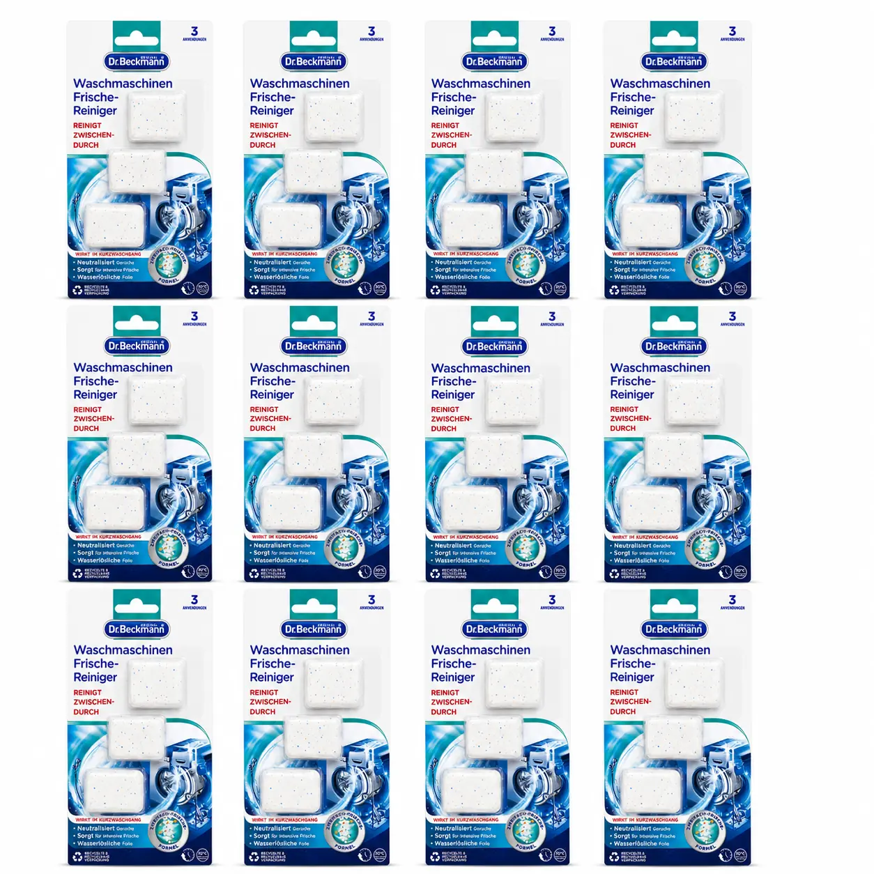 Dr. Beckmann Wasmachinereiniger 12 stuks voordeelverpakking met 12 originele verpakkingen