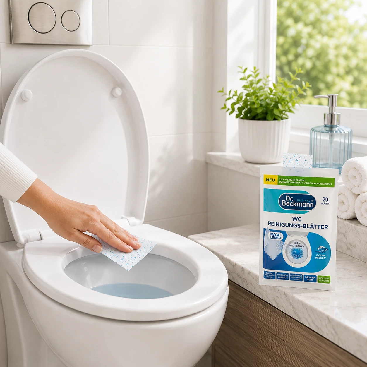 Dr. Beckmann WC Reinigingsbladeren Ocean Breeze reinigen eenvoudig de toiletbril