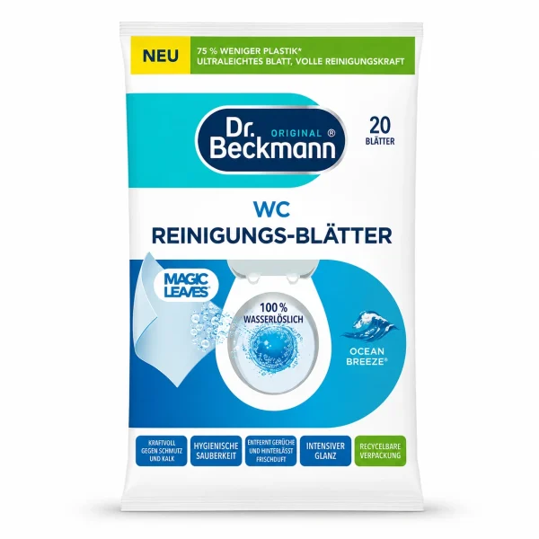 Dr. Beckmann WC Reinigingsbladeren Ocean Breeze verpakking met 20 wateroplosbare reinigingsbladeren