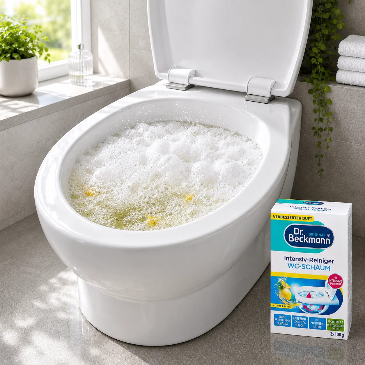 Dr. Beckmann WC-Schuim Citrus Breeze met actief schuim en citroenzuur voor een grondige toiletreiniging