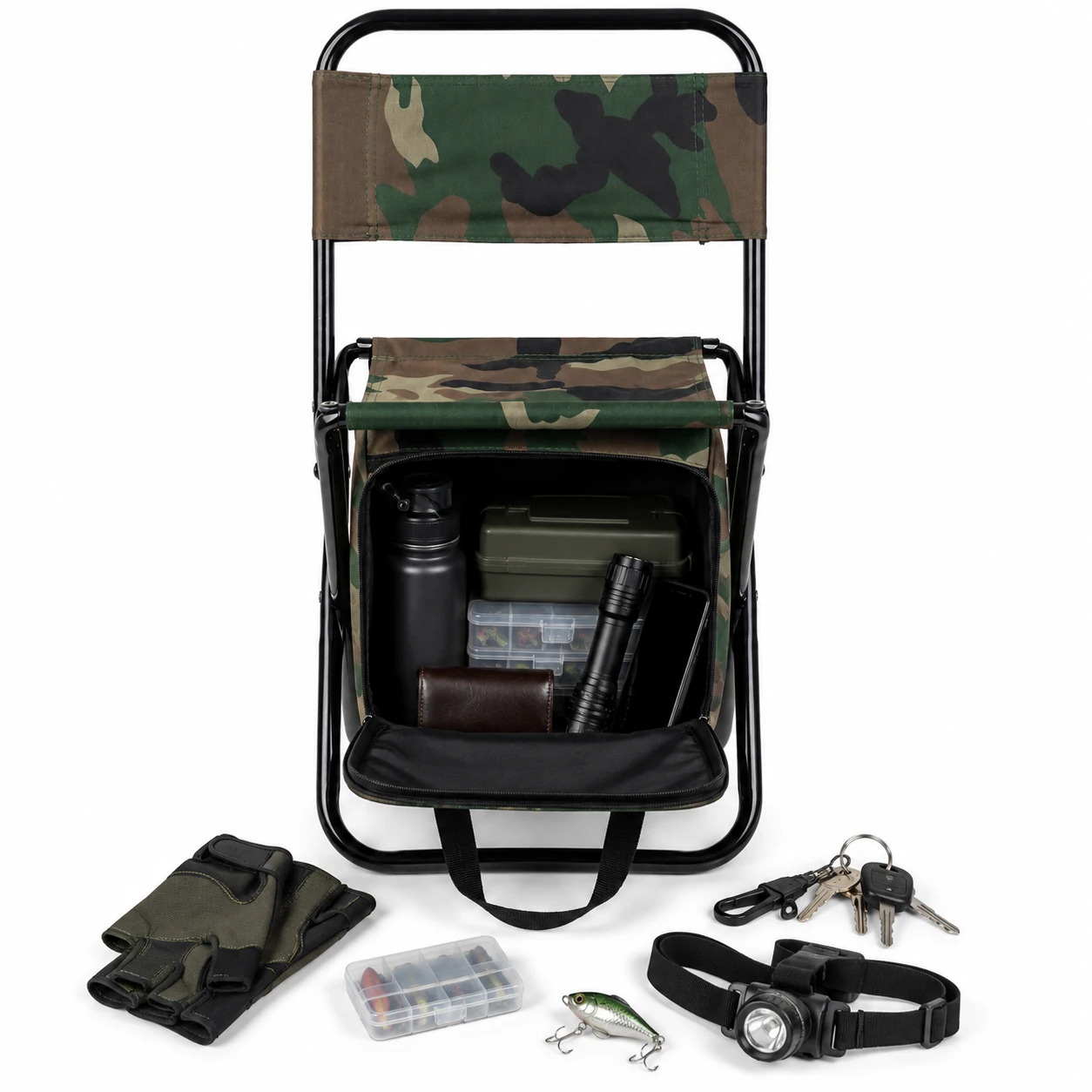 Mini Opvouwbare Visstoel met Opbergtas met ruime geïntegreerde opbergruimte voor outdooraccessoires