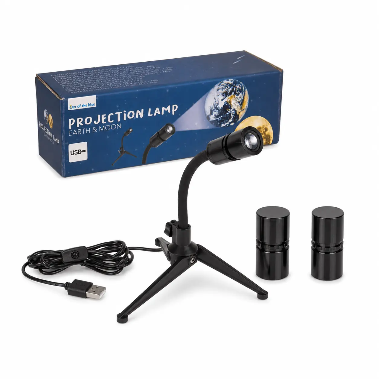 Projectielamp Aarde & Maan van Out of the Blue met USB-kabel en twee projectielenzen