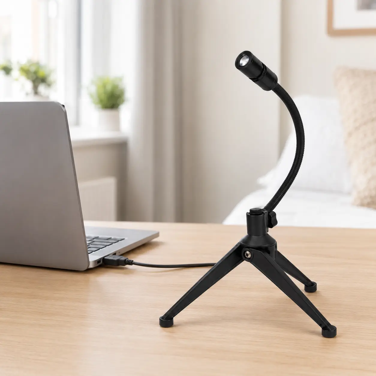 Projectielamp Aarde & Maan aangesloten via USB op een laptop