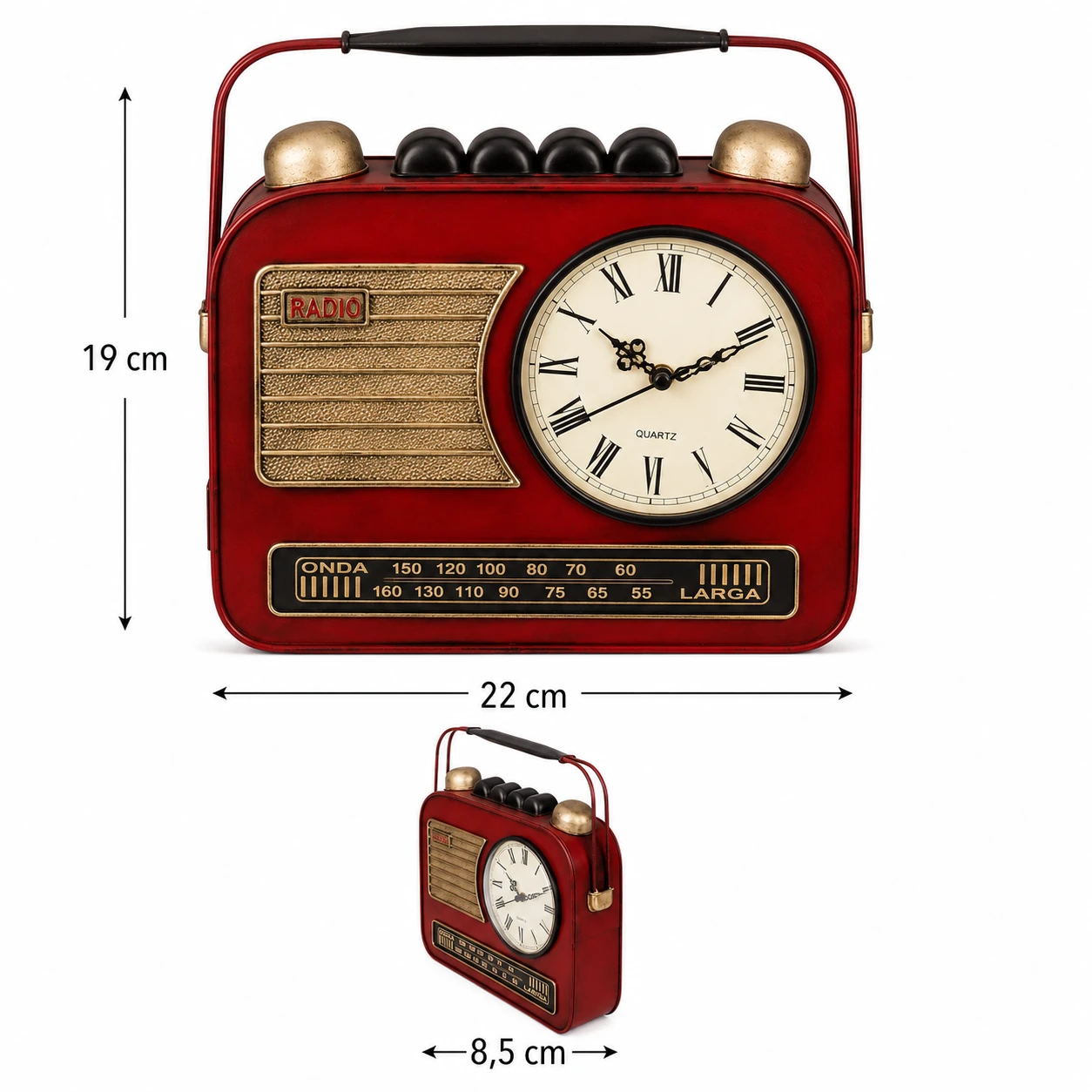 Afmetingen van het Retro Radio Sleutelkastje 22 x 19 x 8,5 cm