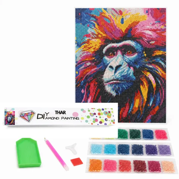 THAR Diamond Painting kleurrijke baviaan 40x50 cm complete set met ronde steentjes
