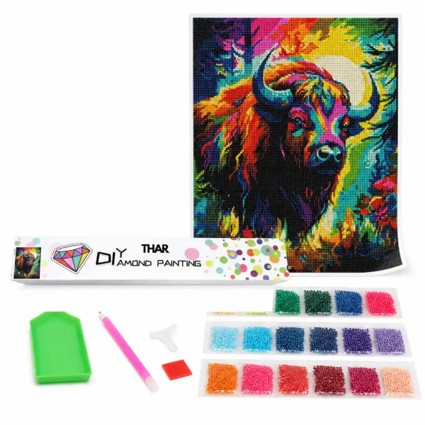 THAR Diamond Painting kleurrijke bizon 40x50 cm complete set met ronde steentjes