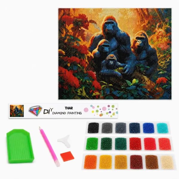 THAR Diamond Painting gorillafamilie 40x50 cm complete set met ronde steentjes