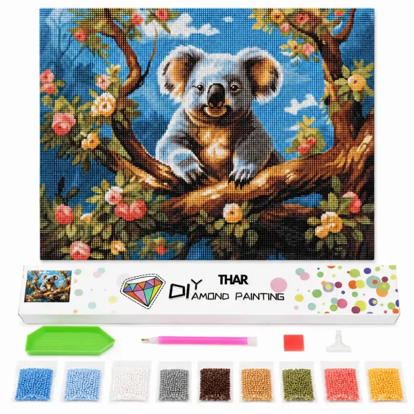 THAR Diamond Painting koala in bloesemboom 40x50 cm complete set met ronde steentjes
