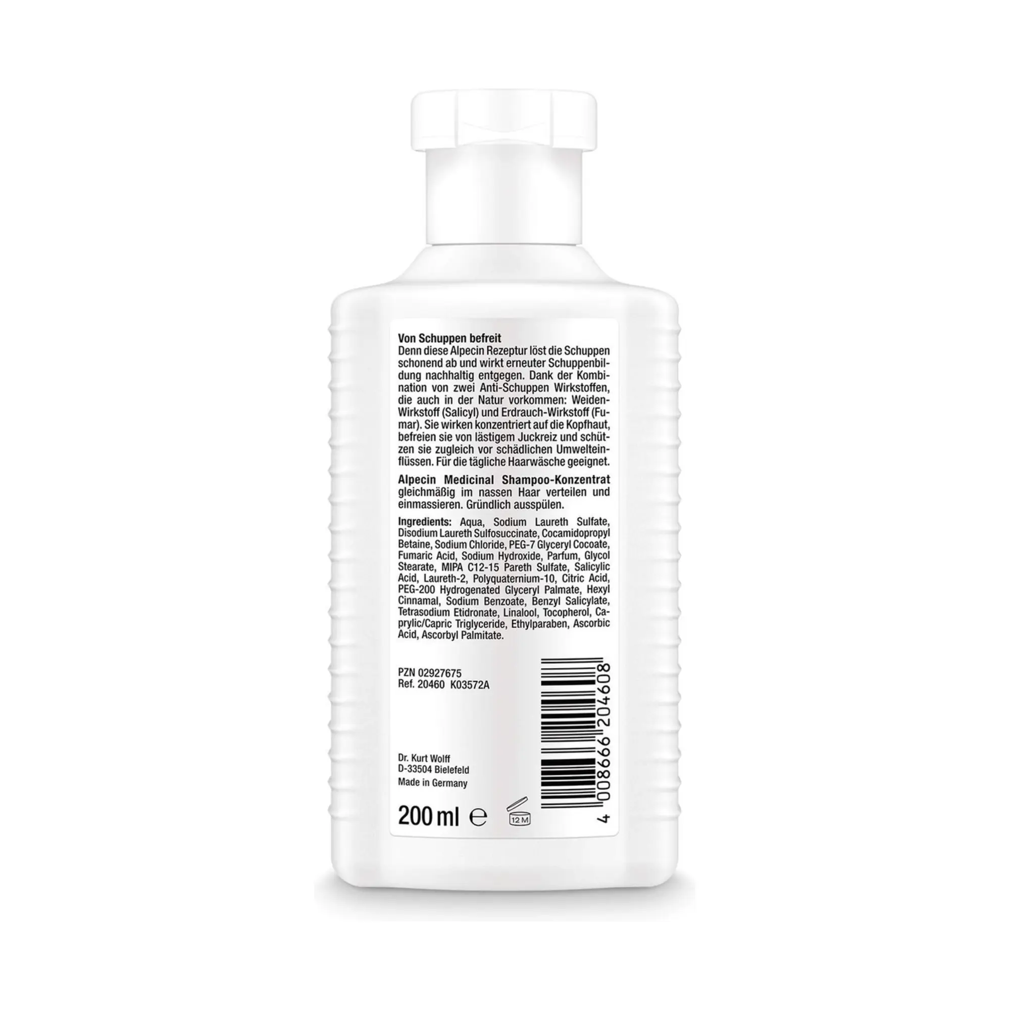 Achterkant Alpecin Medicinal Anti-Roos Shampoo 200 ml met ingrediënten