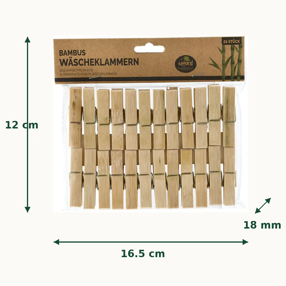 Verpakkingsafmetingen bamboe wasknijpers 16,5 x 12 x 1,8 cm
