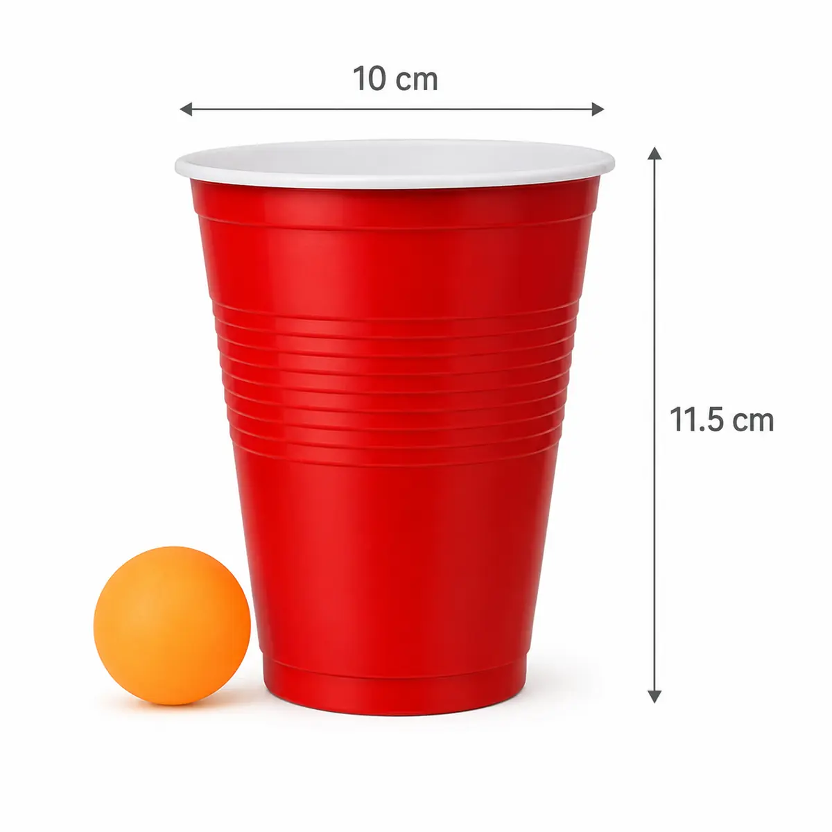 Beer Pong drinkspel beker met afmetingen 11,5 cm hoog en 10 cm breed