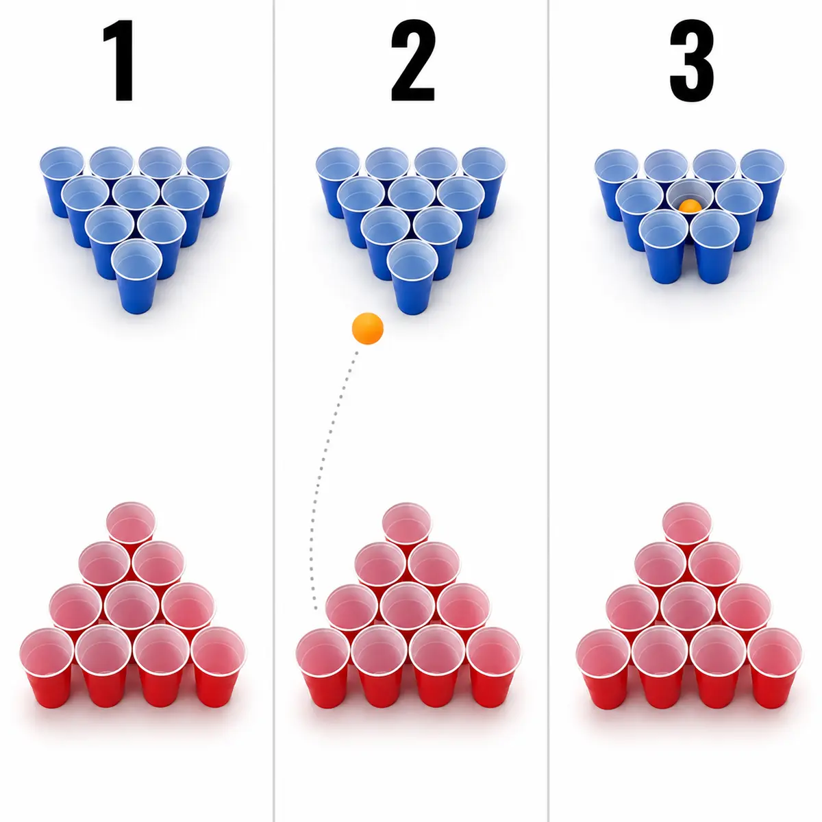 Beer Pong drinkspel speluitleg in 3 stappen met bekers en pingpongbal