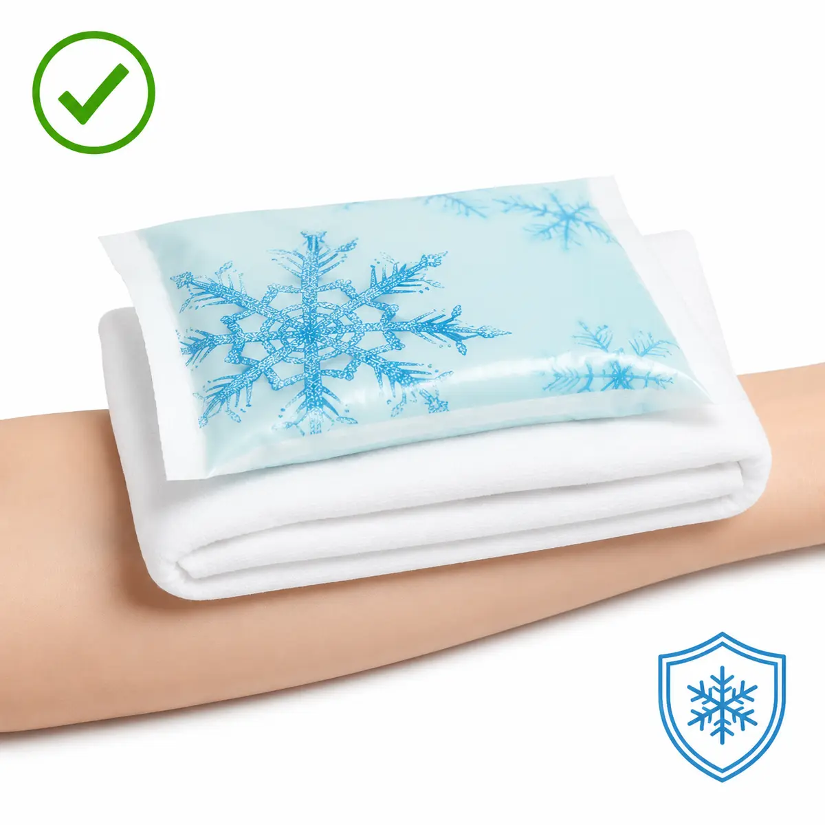 Cold pack veilig gebruiken met een doek tussen pack en huid
