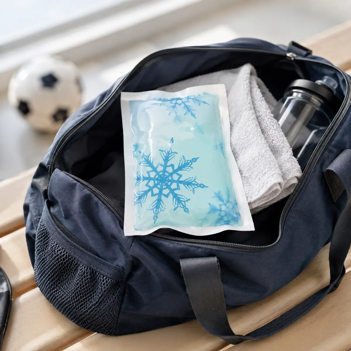 Zelfactiverend cold pack in sporttas voor sport en onderweg