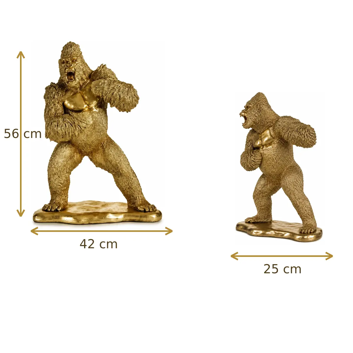 Afmetingen gouden gorilla beeld van hars – 56 x 42 x 25 cm