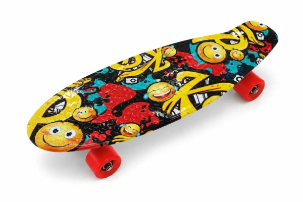Knol Power Kinder Skateboard 60 cm met kleurrijke smiley-print en rode wielen