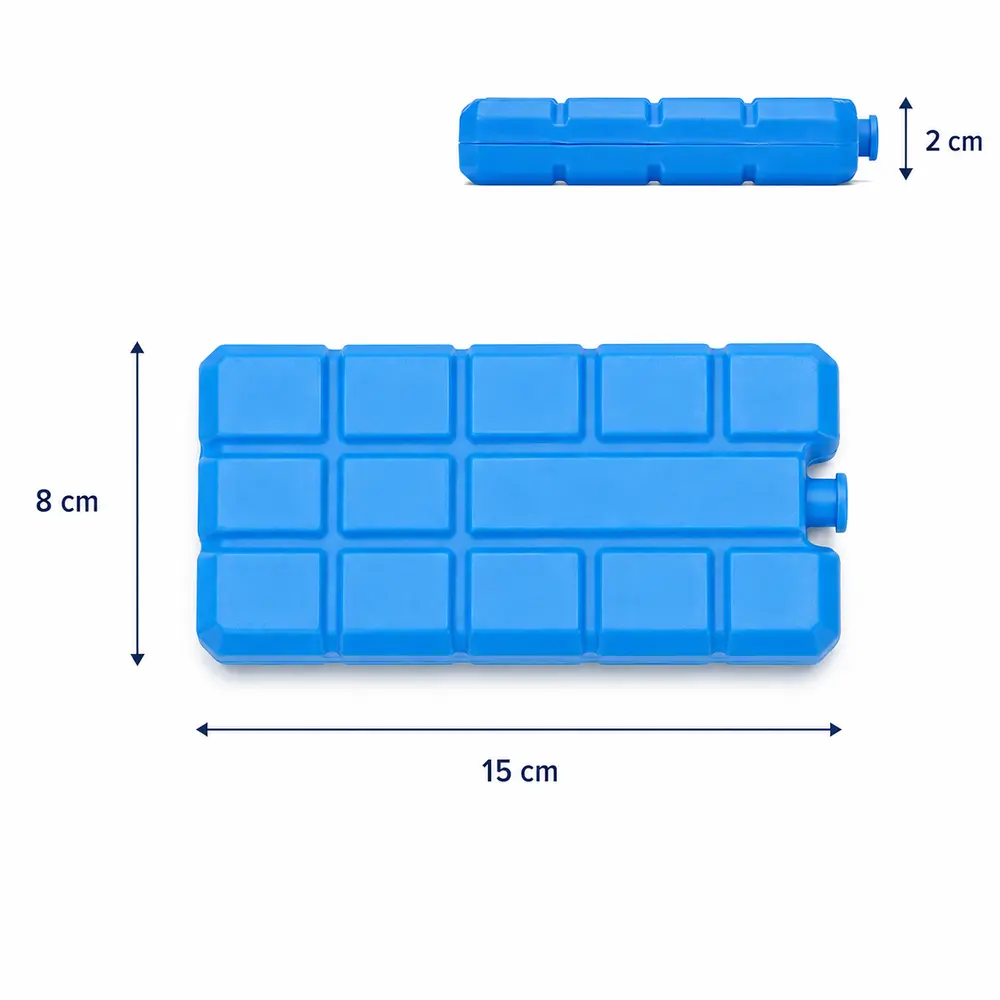 Afmetingen blauw koelelement 15 x 8 x 2 cm