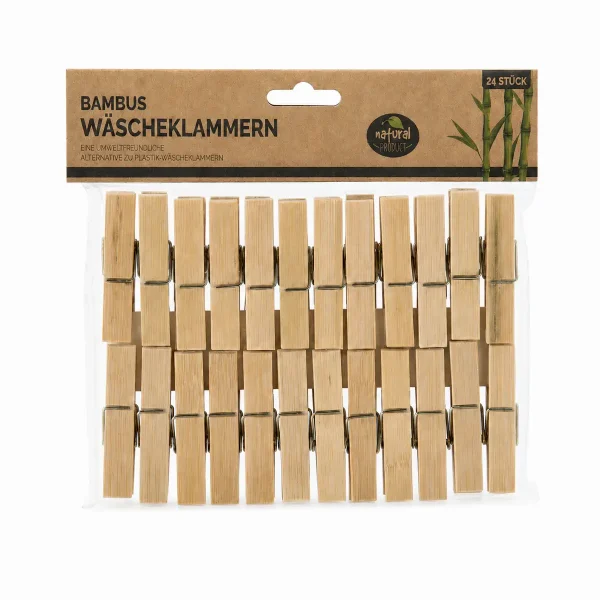 Natural Product bamboe wasknijpers 24 stuks in verpakking