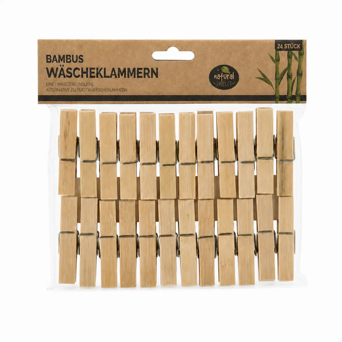 Natural Product bamboe wasknijpers 24 stuks in verpakking