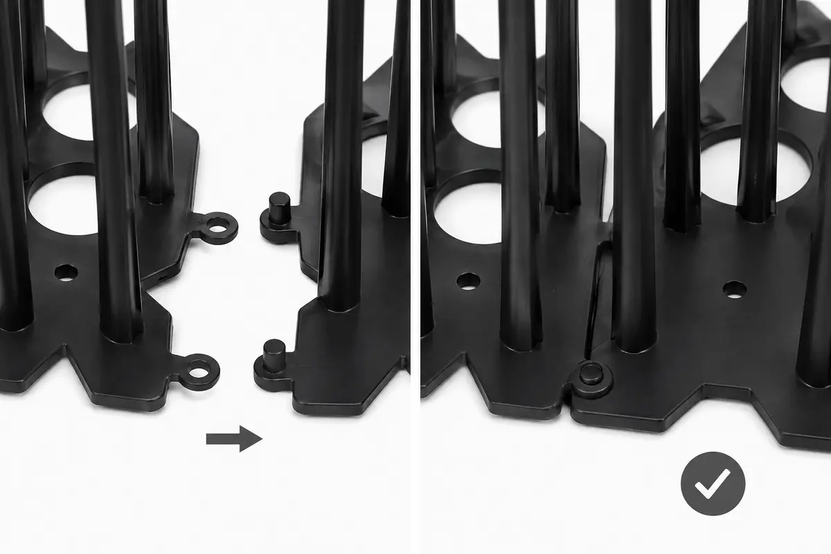 Detail van de klikverbinding tussen twee vogelweringsstrips