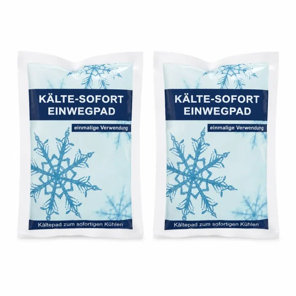 Twee zelfactiverende cold packs voor eenmalig gebruik op witte achtergrond