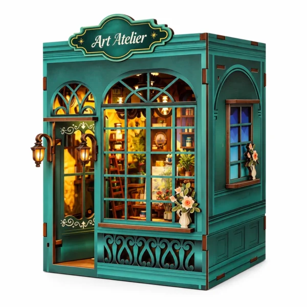 THAR Book Nook Art Atelier verlicht miniatuur kunstatelier
