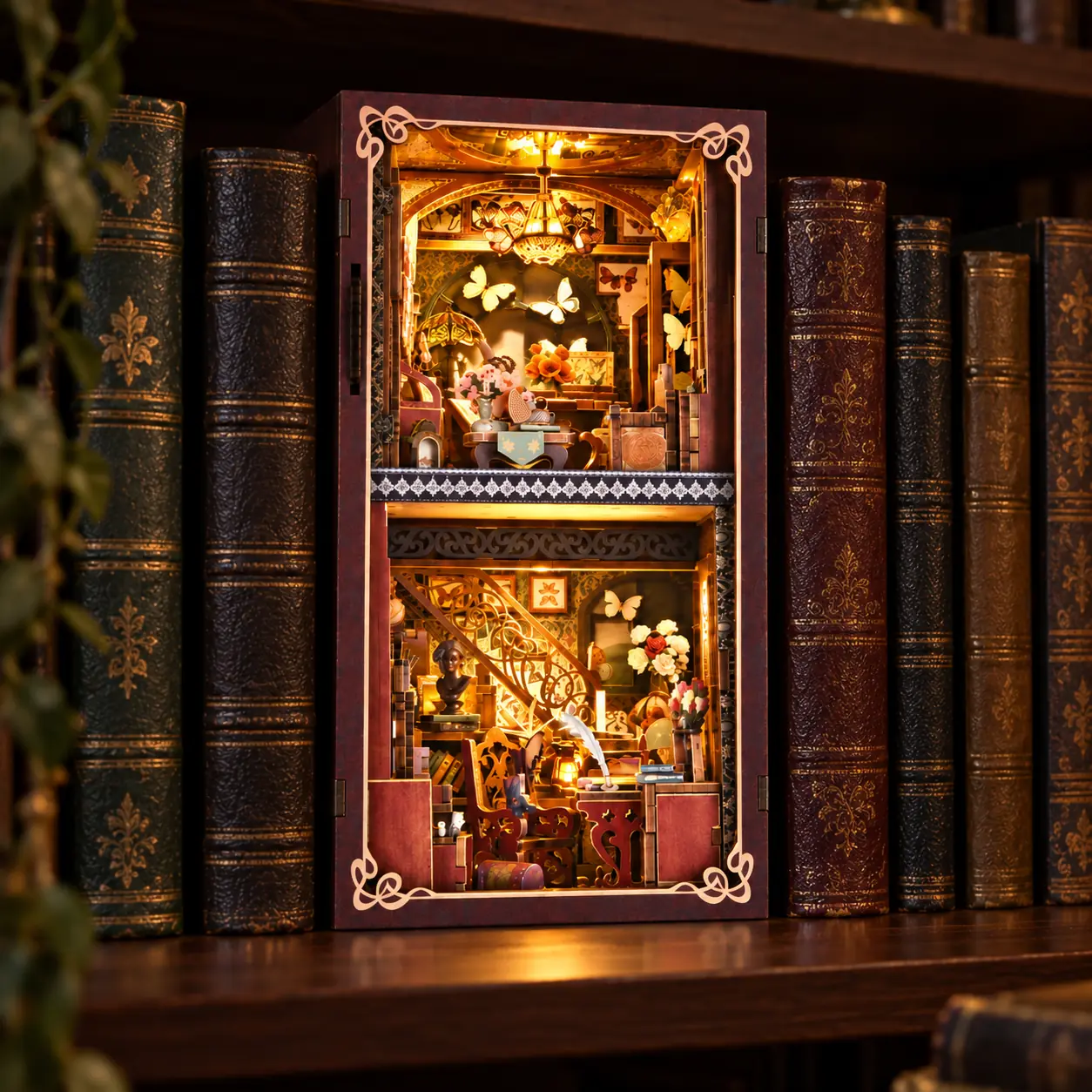 THAR Vlinder Book Nook Butterfly Collector’s Room tussen boeken in een boekenkast