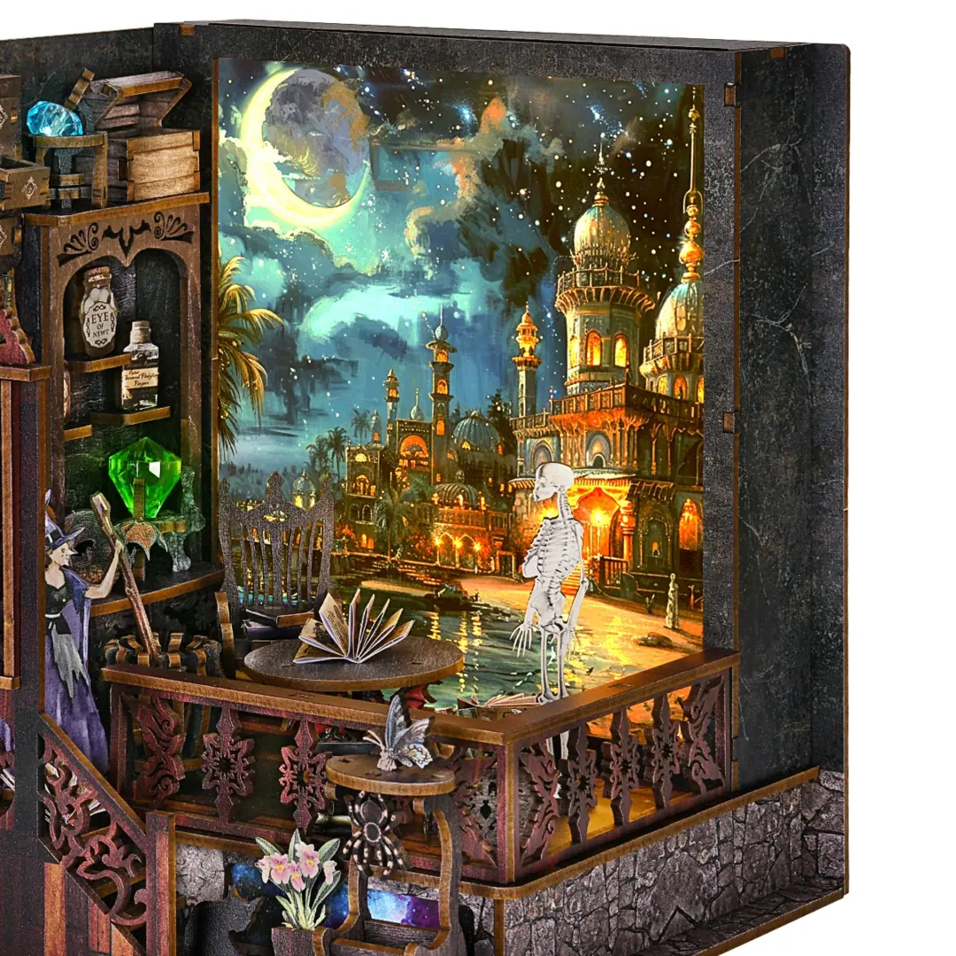 Magische stad in houten Book Nook