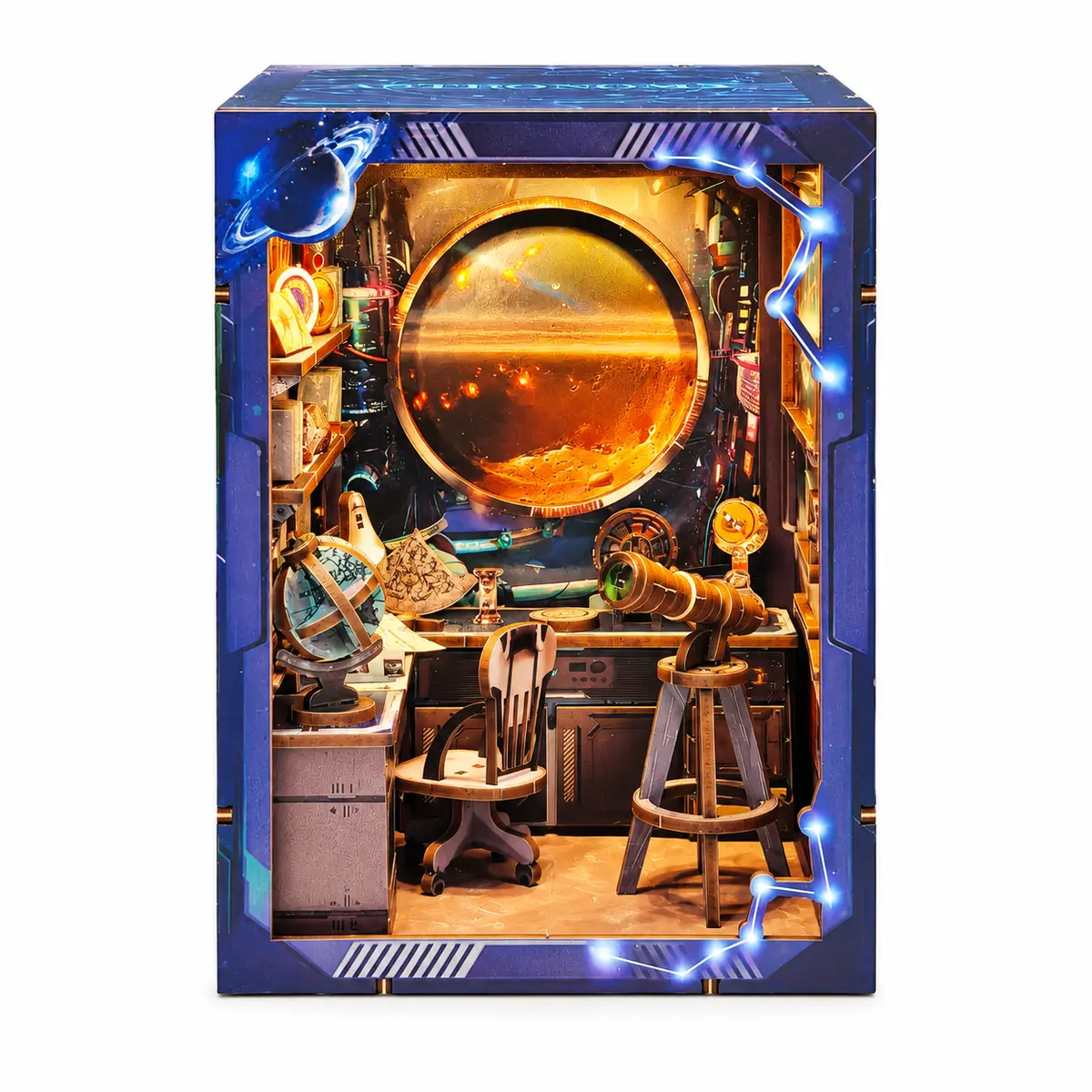 THAR Book Nook Cosmic Observatory met verlichte miniatuursterrenwacht