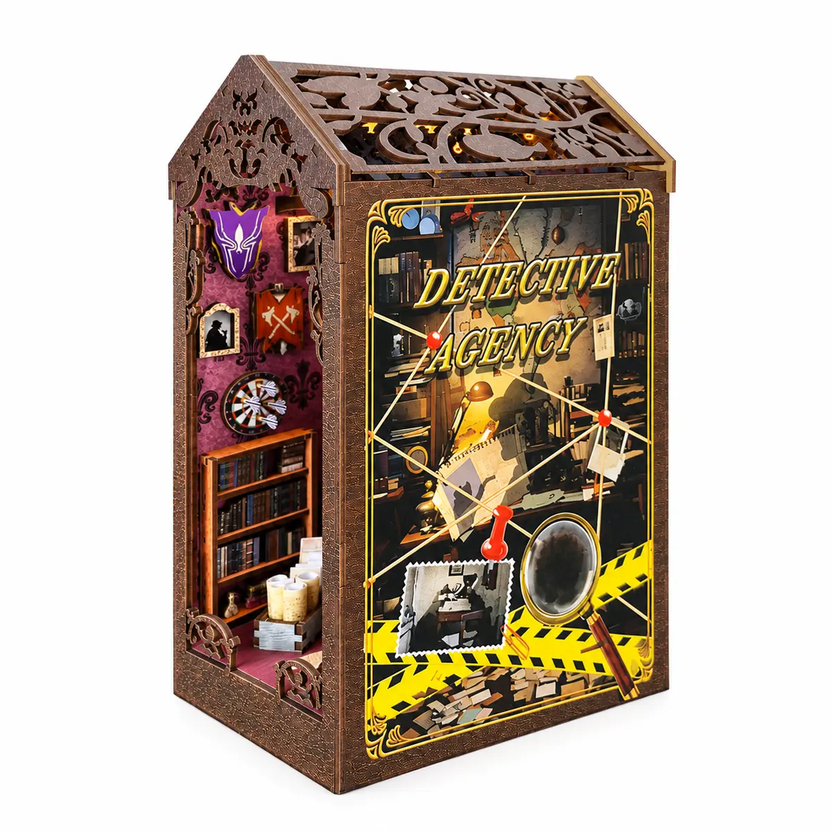 Zijaanzicht van THAR Detective Book Nook met Detective Agency paneel