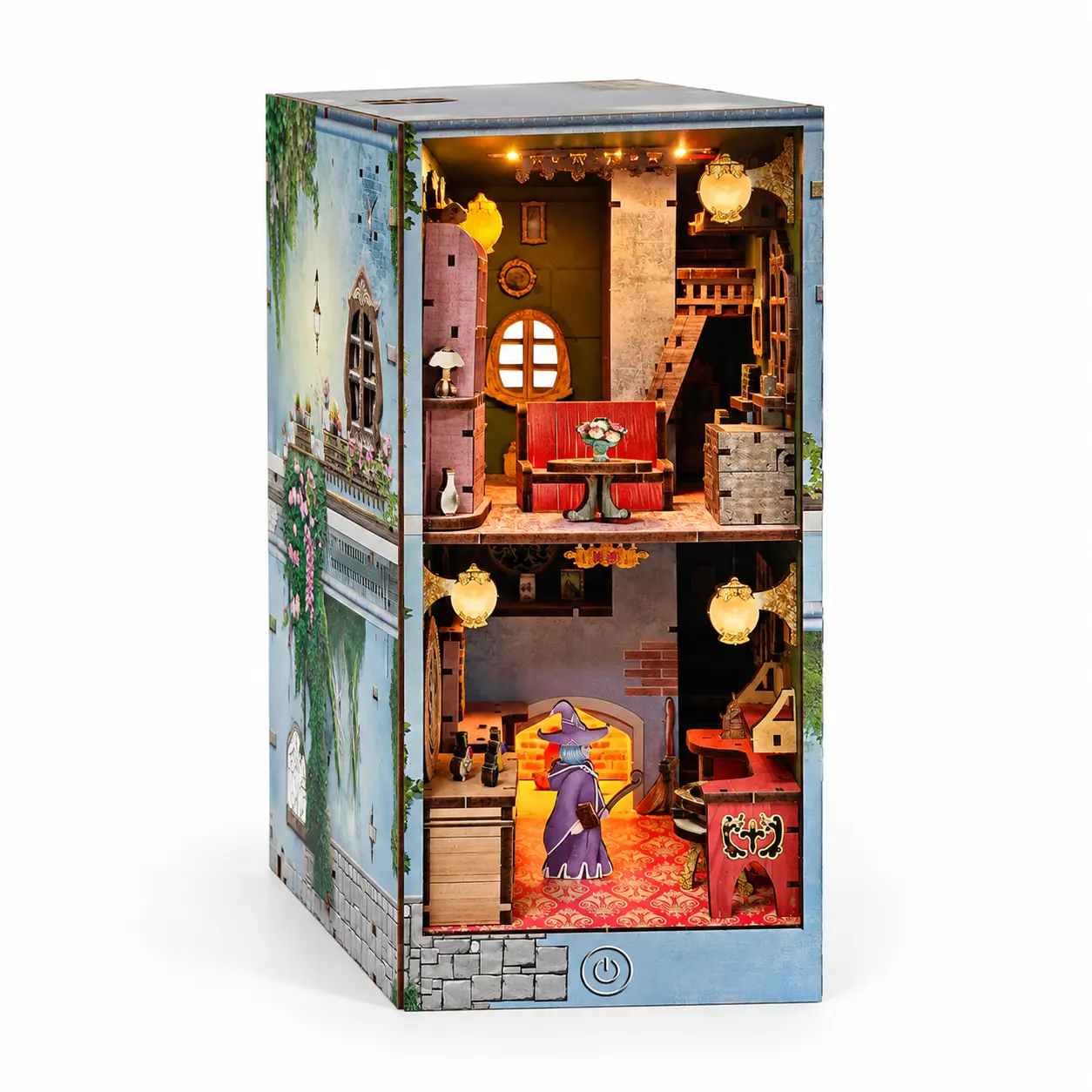THAR Book Nook Magic Potion House schuin links met magisch houten interieur