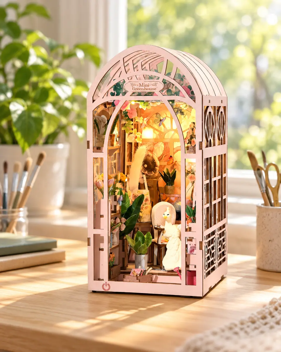 THAR Book Nook Mini Greenhouse houten DIY bouwpakket voor creatieve hobbyliefhebbers