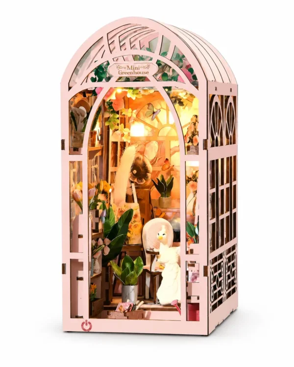 THAR Book Nook Mini Greenhouse verlichte miniatuurkas van hout