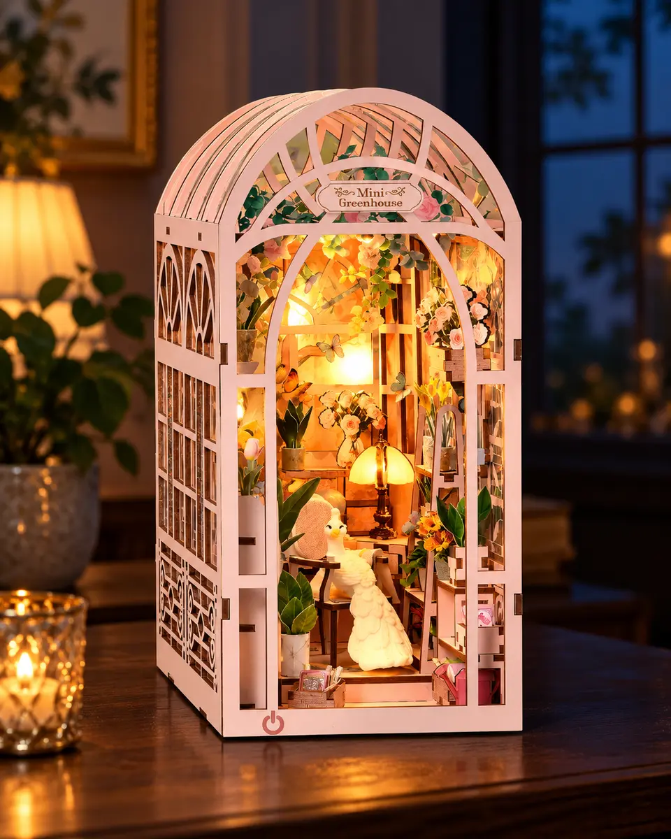 THAR Book Nook Mini Greenhouse met warme LED verlichting in het donker