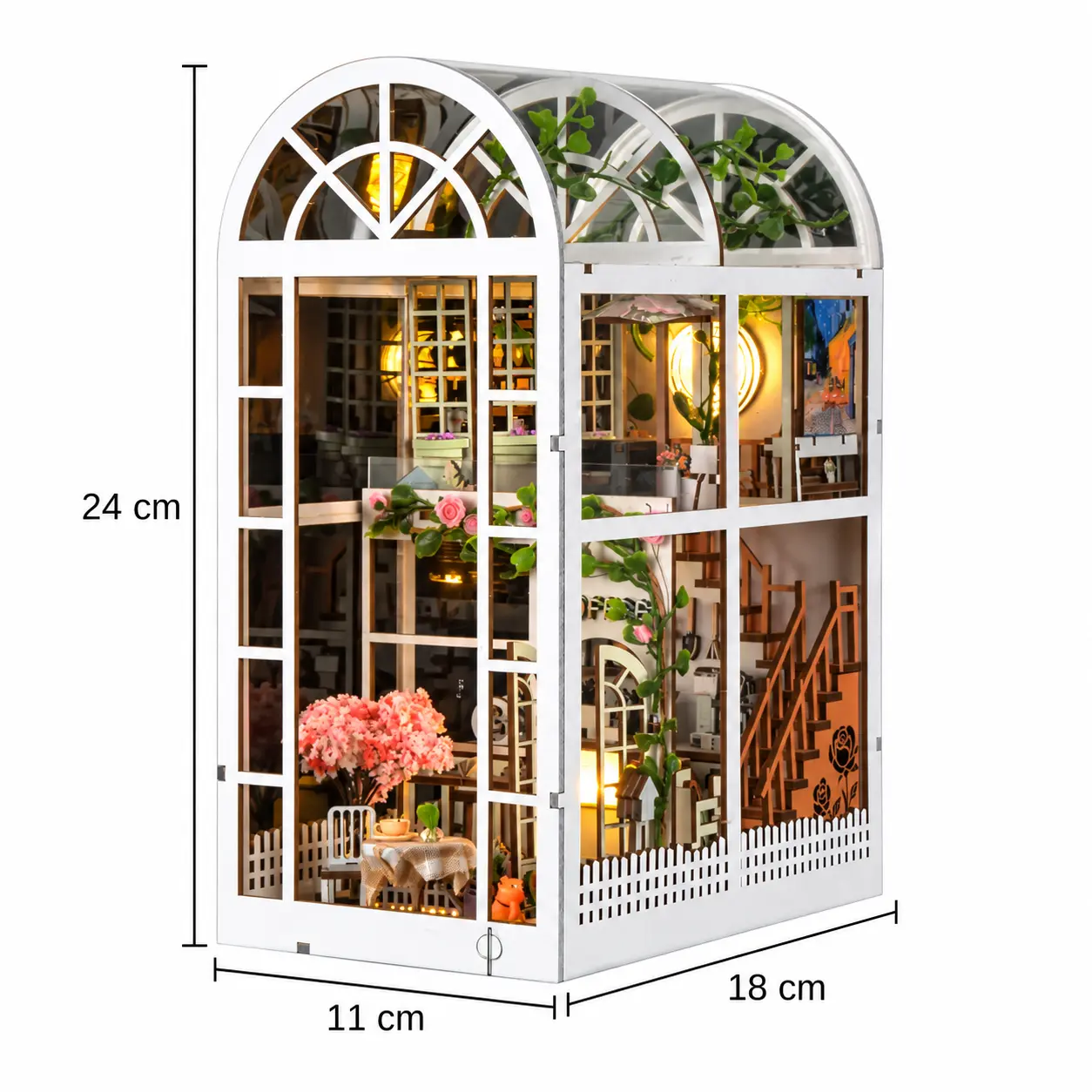 Afmetingen Coffee Garden miniatuurhuis 24 x 11 x 18 cm