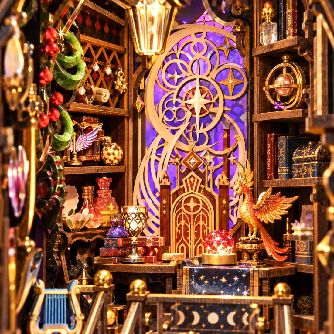 THAR Book Nook Mystic Zodiac interieurdetail met maanpoort en feniks