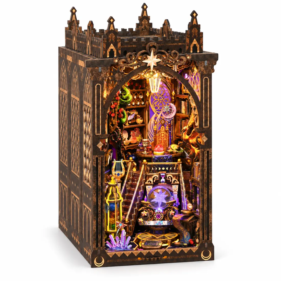 THAR Book Nook Mystic Zodiac verhoogd aanzicht van houten miniatuurinterieur