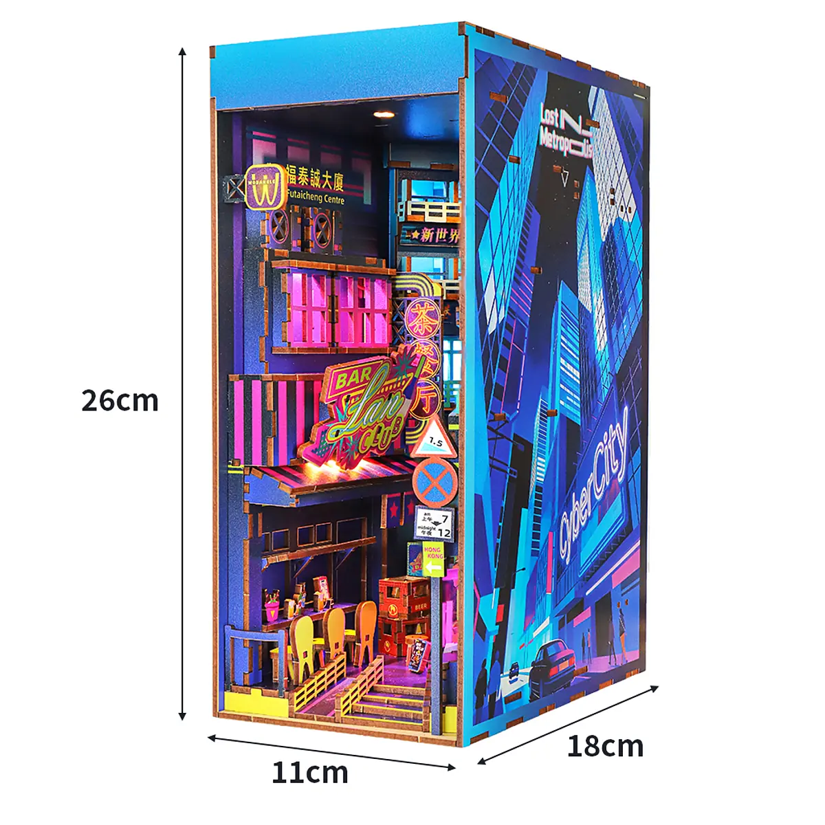 Afmetingen THAR Book Nook Neon Hong Kong Street 26 x 18 x 11 cm