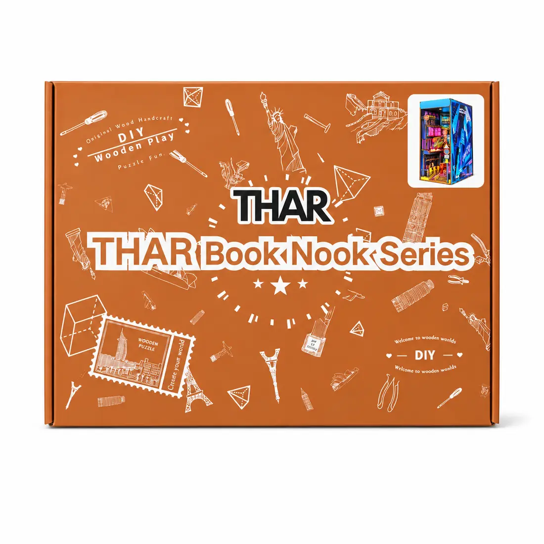 Verpakking THAR Book Nook Neon Hong Kong Street DIY miniatuurstraat met LED