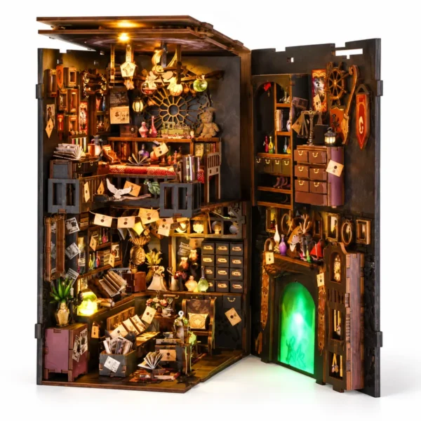 THAR Book Nook The House of Magic volledig geopend met verlicht magisch interieur
