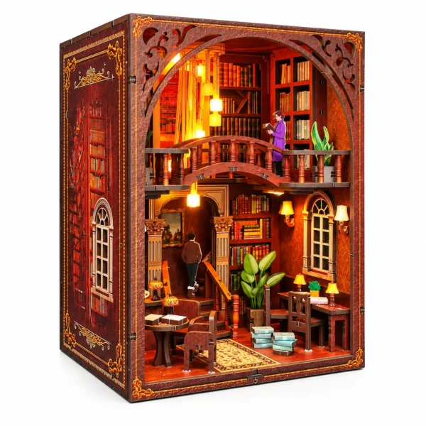 THAR Book Nook The Library verlichte miniatuurbibliotheek schuin vooraanzicht